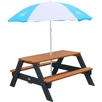 Axi Nick Kinder Picknicktisch aus Holz | Kindertisch in Grau & Braun mit Sonnenschirm für den Garten