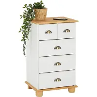 Idimex Schubladenkommode COLMAR, schöne Kommode mit 4 Schubladen, zeiloser Apothekerschrank aus massiver Kiefer in weiß/braun, praktisches Sideboard mit Muschelgriffe