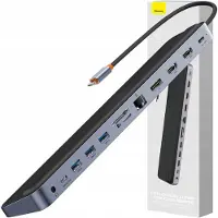 Baseus WKSX030213, USB 3.2 Gen 1 (3.1 Gen 1) Type-C, HDMI, RJ-45, DisplayPort, USB 3.0, 3.5mm, USB Typ-C, 5000 Mbit/s, Schwarz