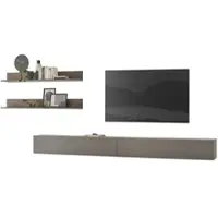 Furn.Design Wohnwand "Piano" in Eiche und grau Wohnkombination 4-teilig 380 x 170 cm