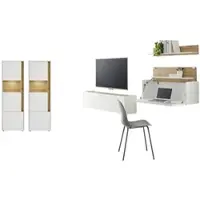 Furn.Design Wohnwand mit Sekretär "Center" in weiß und Wotan Eiche, Wohnzimmer Set 5-teilig