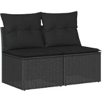 vidaXL 2-tlg. Garten-Sofagarnitur mit Kissen Schwarz Poly Rattan