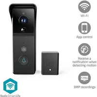Nedis SmartLife Video Doorphone Wi-Fi Battery 3MP Full HD 1296p Cloud Storage (option) / microSD (not included) IP44 With motion sensor Night vision Black