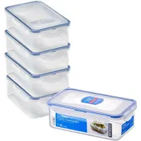 OEM Kunststoffrechteckige Lebensmittelbehälter mit Verschlüssen, Set aus 5 Stücken, luftdicht und wasserdicht, Lebensmittelbehälter, BPA-frei und Geschirrspülerbeständig, 5 x 1 l