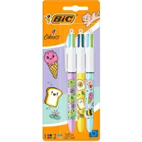 BIC Druckkugelschreiber 4 Colours Kawaii, 3er Blister Strichstärke: 0,32 mm, mit Kawaii-Motiven, farbig