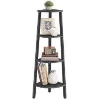 Vasagle Eckregal, Bücherregal mit 4 Ebenen, Leiterregal, Aufbewahrungsregal, Pflanzenregal für Wohnzimmer, Industrial-Design, mit Stahlrahmen, anthrazitgrau-Mattschwarz LLS034B22