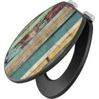 Banjado Design WC Sitz Anthrazit mit Absenkautomatik MDF - Bunte Bretterwand - hochwertiger MDF Klodeckel/WC-Sitz mit Universal Scharnieren für alle gängigen Toiletten [TDA 10754]