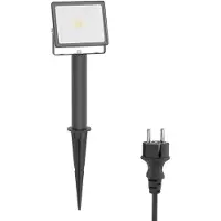 Ledscom.de LED Gartenstrahler FLIN mit Erdspieß, 15cm Sockel & Stecker für außen, schwarz, Scheinwerfer, IP66 wasserfest, 837lm warmweiß