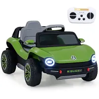 Costway Kinder Elektroauto VW, 12V Kinderauto elektrisch mit 2,4G Fernbedienung, Hupe, Musik, USB, Scheinwerfer&Stauraum, 2,5-4 km/h für Kinder 3+Grün
