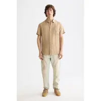 Scotch & Soda Core Seasonal - Regular-fit Short-sleeved Linen Shirt Tannin Größe: XL | Casual hemden Outlet | Herren | Weiß