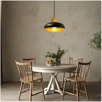 Bamyum Androa Hängelampe Esstisch Gold Metall 40 cm 1 flamming, Deckenlampe Pendelleuchte Esstisch Holz Vintage Deckenleuchte Küchenlampe Hängend - Schwarz