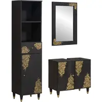 vidaXL Badezimmerschrank-Set 3 Stk. Schwarz Massivholz Mango