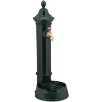 Relaxdays Standbrunnen Antik, mit Wasserhahn & Becken, HBT 72 x 26 x 31 cm, Wasserzapfsäule Garten, Terrasse, dunkelgrün