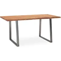 Wohnling Esszimmertisch 140x80x76 cm Akazie Massivholz / Metall Esstisch Baumkante Küchentisch Massiv mit Trapezbeinen in Chrom Holztisch Speisetisch