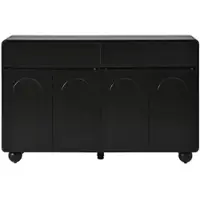 MODFU Sideboard mit geschwungenen Türen, Kommode Beistellschrank mit 2 Schubladen, 4 Fächern und runde Metallfüße, Aufbewahrungsschrank ,Abgerundete Ecken,Schwarz