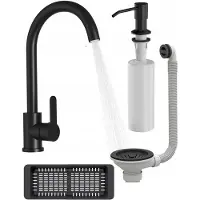 Granitan - Küchenarmatur - Wasserhahn Küche Höhe 32,5 cm - Mischbatterie Schwarz - PRESTIGE