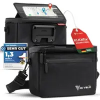 MIVELO Lenkertasche mit verstellbarem Handyfach 6L „OSKAR“ - Schwarz-Reflektierend - Bestseller,oft gekauft