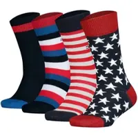 Tommy Hilfiger Kinder Socken, 4er Pack - Stripe & Stars Only Sock 4P, ECOM Schwarz/Rot / 23-26