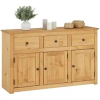 Idimex Sideboard CANCUN aus Massivholz - Landhaus Stil, mit 3 Türen und Schubladen, moderne Anrichte aus Kiefer massiv mit gebeizter gewachster Oberfläche