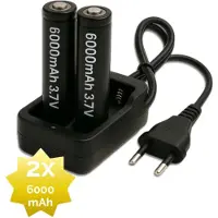 HomeShopXL 2x 18650 Li-Ion-Akkus mit Netzladegerät - Universal-Akkus mit Ladegerät