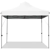 Costway 3 m x 3 m großes Pop-up-Überdachungszelt, einfach aufzubauendes Partyzelt, tragbares kommerzielles Messezelt mit fahrbarer Tragetasche, 3 verstellbaren Höhen Grau Weiß