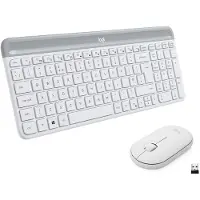 Logitech MK470 Slim Combo – kabelloses Tastatur-Maus-Set, Volle Größe (100%), Kabellos, RF Wireless, QWERTY, Weiß, Maus enthalten