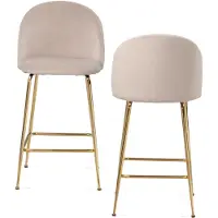 Wohnling 2er Set Barhocker Samt Beige Hocker mit Lehne & goldenen Beinen Küchenhocker Skandinavisch Stoff / Metall 110 kg Barstuhl Tresenhocker