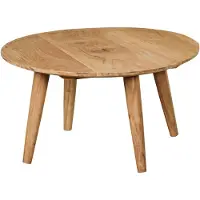 Wohnling Couchtisch BOHA Massivholz Akazie Wohnzimmertisch rund Ø75 x 40 cm Beistelltisch mit 4 Beinen im Landhausstil