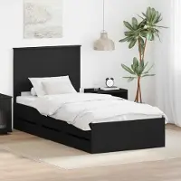 vidaXL Bettrahmen mit Schubladen Schwarz 75 x 190 cm Ingenieurs Holz