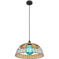 Globo Lighting RGB LED Hängeleuchte, Rattan, Gittergeflecht, schwarz, braun, H 120cm