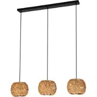 Eglo Hängelampe Sheldon, Esstisch Pendelleuchte 3-flammig, Esstischlampe Boho, Hängeleuchte mit Lampenschirm aus Bast Papier, E27 Fassung, 91 cm
