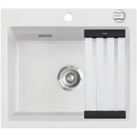 SYSTEMCERAM Flächenbündige Spüle KARA 57 F in POLAR mit Excenterbetätigung / ab Schrankbreite 60 cm