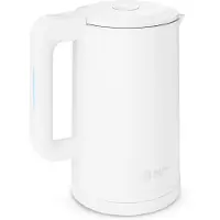 Balter Wasserkocher Edelstahl 1,7L, 2200W, BPA-frei, LED-Beleuchtung, Doppelwand, Teekessel mit Abschaltautomatik, Trockenlaufschutz, Weiß
