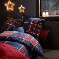 TRAUMSCHLAF Feinbiber Bettwäsche Aspen Karo navy rot 160x210 cm + 65x100 cm
