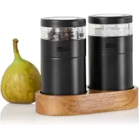 AdHoc Set Pfeffer- und Salzmühlen Menage Molto, CeraCut Ceramic Mahlwerk, Edelstahl schwarz/Acryl/Akazienholz, L: 11,5 cm, B: 5,5 cm, H: 9,5 cm, Mühlen D: 4,5 cm, H: 8,6 cm