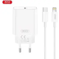 XO Schnellladegerät 20W für Apple iPhone CE32, 220V, 1xUSB-C, 3A, mit USB-C auf Lightning-Kabel, Weiß