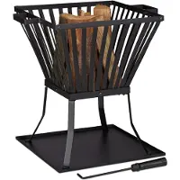 Relaxdays Feuerkorb XL mit Schürhaken, Terrasse u. Garten Feuerschale mit Unterlage, für Holz, HBT 56x56,5x45cm, schwarz