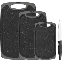 Gräwe Schneidebrett-Set, 4-teilig, inkl. Messer, Granit-Look, grau
