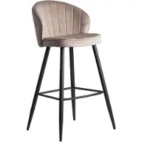 Wohnling Barhocker Samt Beige Hocker mit Lehne 56x102,5x52,5 cm Küchenhocker Skandinavisch Stoff / Metall 110 kg Barstuhl Tresenhocker Bistrohocker