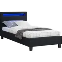 CARO-Möbel Polsterbett HIMALAYA mit LED Beleuchtung Einzelbett Jugendbett 90x200 cm mit Lattenrahmen, Stoffbezug in schwarz