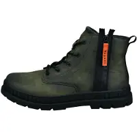 Bugatti Schnürboots , Herren, Gr. 42, Textil, grün (dunkelgrün), Lederimitat, Schuhe Schnürboots, Schnürstiefelette, Outdoorboots mit Reißverschluss und Anziehlasche