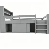 STILVORA Holzbett 90x200 cm mit Ablageflächen und Staufächern, Einzelbett mit Schiebetüren Schränken, Multifunktionsbett mit LED-Beleuchtung und USB-Ladeanschlüssen, Grau