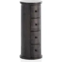 Wohnling Design Sideboard Mango Massivholz Schwarz 34x85x34 cm Schränkchen mit 4 Schubladen Schmaler Beistellschrank Massiv Mini Kommode Rund