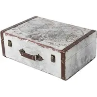 HMF Vintage Deko Koffer aus Holz, Aufbewahrungsbox mit Deckel und Ledergriff, stilvolle Aufbewahrung und Geschenkidee, Weltkarte, 44 x 32 x 16 cm