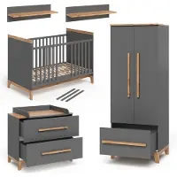 VitaliSpa Babymöbel-Set Babymöbel Set MALIA Grau Eiche, (5-St., 5-er Set)