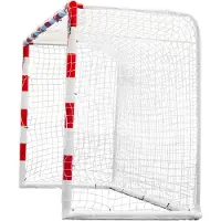 Powershot Handballtor 3 x 2m aus uPVC, 70 mm Rohre, Rot-weiß, inkl. Netz und Erdanker