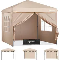 Sekey Pop Up Pavillon 3x3 Wasserdicht Stabil, Faltpavillon 3m x 3m mit Seitenwänden, Partyzelt Faltbar für Camping Party, Stufenlos Höheverstellbar 250 bis 270cm, Premium Serie 3x3, Khaki