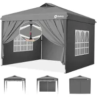 Sekey Pop Up Pavillon Wasserdicht Stabil Winterfest mit Seitenwänden, Faltpavillon 3 x 3 m, Camping Pavillion Faltbar Partyzelt mit Belüftung, Designer Serie 3x3, (Grau, 3x3 Mit Seitenwänden)