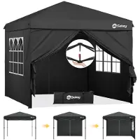 Sekey Pop Up Pavillon 3x3 Wasserdicht Stabil, Faltpavillon 3m x 3m mit Seitenwänden, Partyzelt Faltbar für Camping Party, Stufenlos Höheverstellbar 250 bis 270cm, Premium Serie 3x3, Schwarz