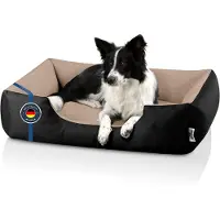 BedDog Hundebett LUPI Hundesofa Hundekissen waschbar,NAMIB-BLACK (schwarz/beige),(L) ca. 80x65x18cm
